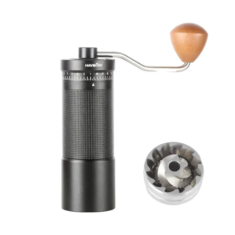 Tragbare manuelle Kaffeemühle mit 38 mm Kegelmahlwerk – Aluminiumgehäuse, einstellbarer Mahlgrad